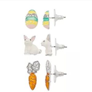 Silver Tone Easter Carrot Bunny Egg Trio Earrings